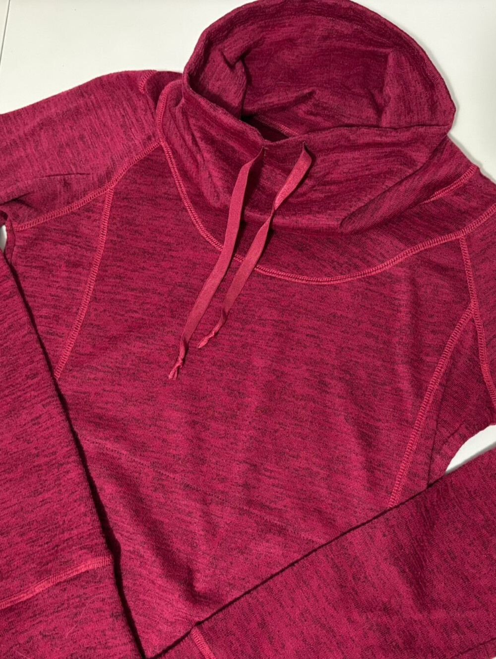 Kuhl Womens Pullover Hooded S Heathered Burgundy Cowl Neck Kangaroo Pocket Knit